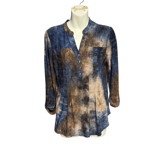 Cocomo Blue and Cream Relaxed Blouse with Mandarin Collar size small? - Picture 1 of 8